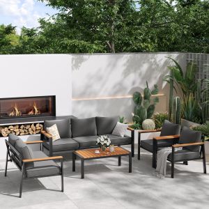 Modern 7 Seater Metal Garden Furniture Set for Outdoor Sectional Sofa and Patio