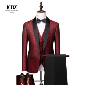 Custom Slim Fit Peaked Lapel Blazer 3 Pcs Two-piece Set for Men's Wedding/Formal