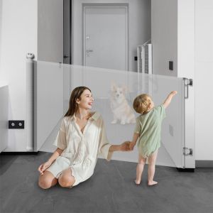 Quality 55'' Wide Mesh Dog Gate For House White Safety Child Gates For Doorways for sale