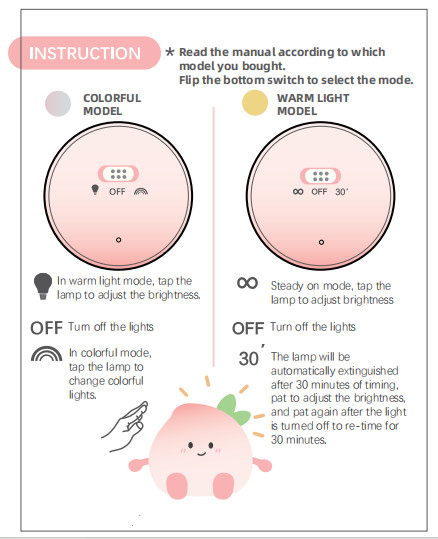 Holiday Gift Timed Sleep Relaxing Atmosphere Peach Silicone Night Lightpat Light