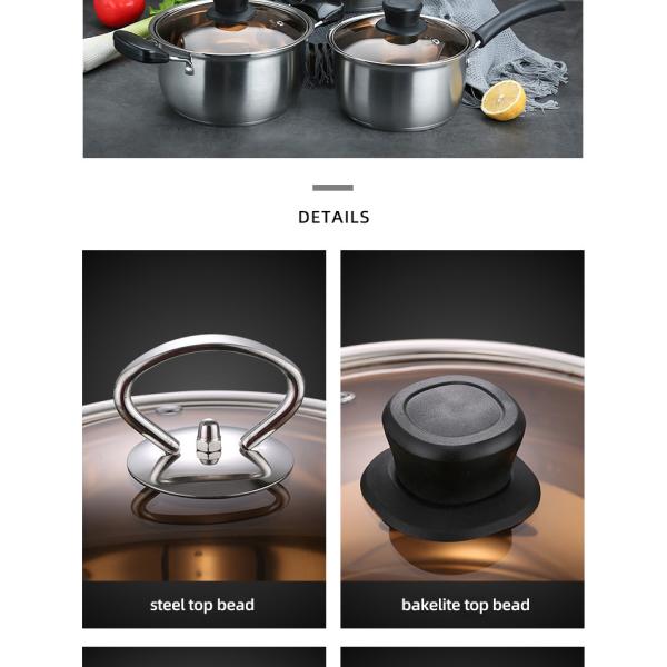 Amazon Top Seller Multipurpose 6Pcs Flat Bottom Milk Soup Pot Stainless Steel Cookware Sets With Glass Lid