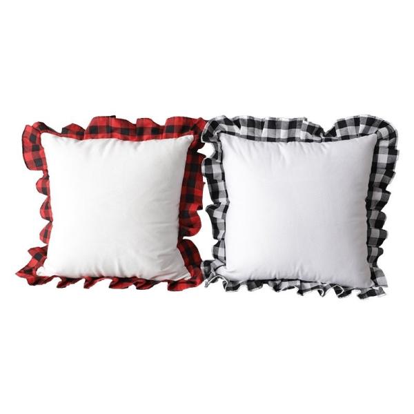 Sublimation Pillow Covers Blanks Heat Transfer Printed Plaid With Ruffled Lace