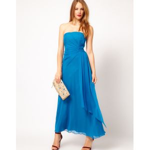 Summer Maxi Ankle Maxi Dress , Blue Chiffon Waist Belt Sleeveless