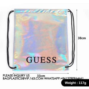 Metallic Backpack, Soft Iridescent PU Drawstring Backpack Silver PU Drawstring