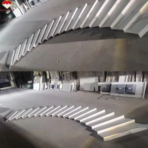 Indoor Stairs Made of Artificial Stone with Calacatta Pattern and LED Lighting