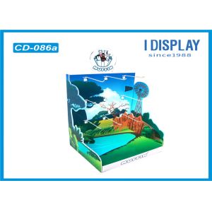3 Tiers Cardboard Retail Countertop Display , Green Hook Counter Display Stands