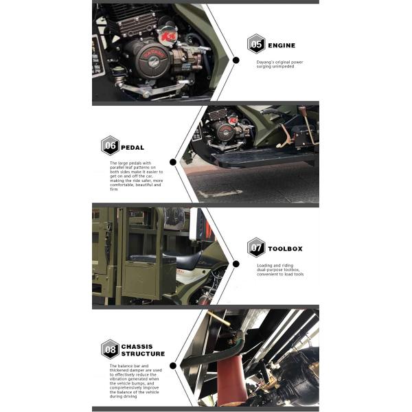 2022 200/250/300cc Tricycle Cargo Bike with Gasoline Engine and 2*1.3m Cargo Box Size