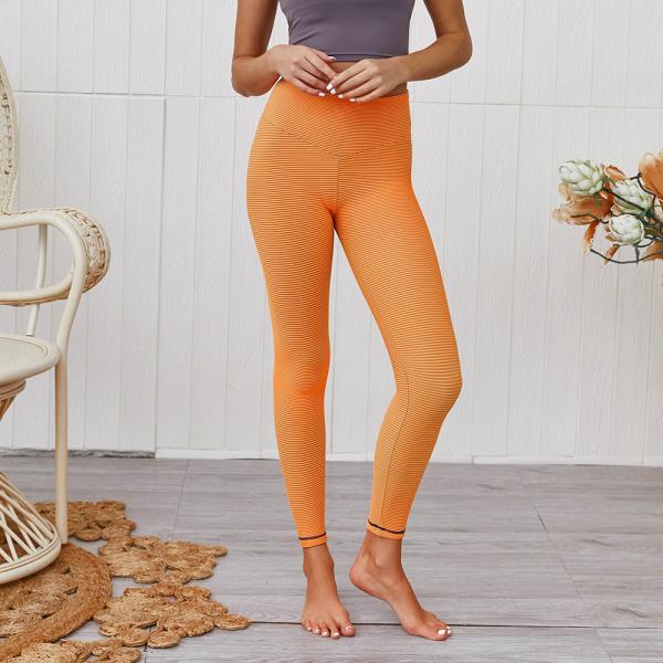 Ins Peach Striped Seamless Fitness Tights High Waisted Yoga Pants