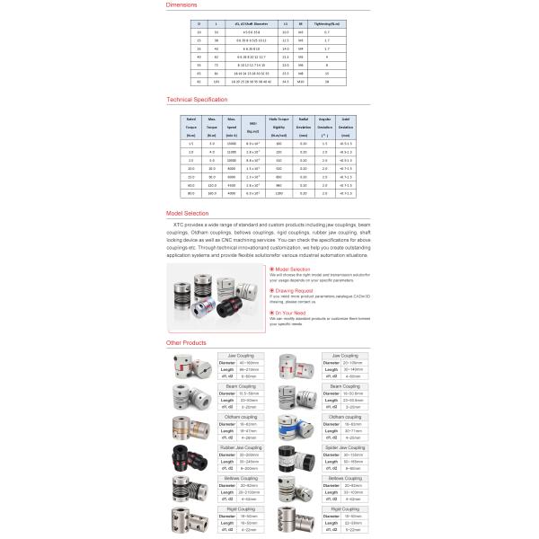 XTC High Torque Motor Generator Shaft Type bellows flexible coupling clamp Metal Bellows Couplings For Power Transmissio