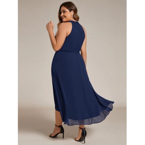 Popular A-line Sleeveless Halter Neck Wedding Guest Dress Navy Blue Chiffon Cocktail Dresses