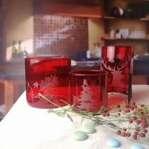 Brosilicate Glass Candle Holders With Etched Christmas Pattern