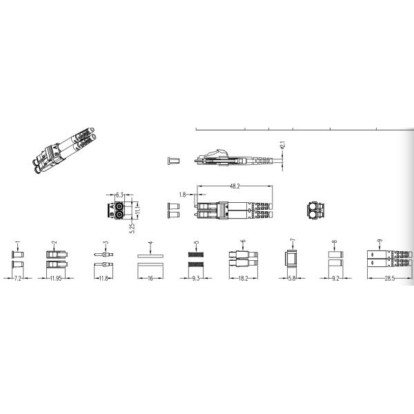 Mini LC Duplex Fiber Optic Connector 5.25mm Pitch Easy Assembly Compact Design