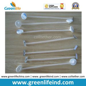 Elastic Long Slim Clear Coil Spring Tether w/Split ring&Plastic Round Adhesive