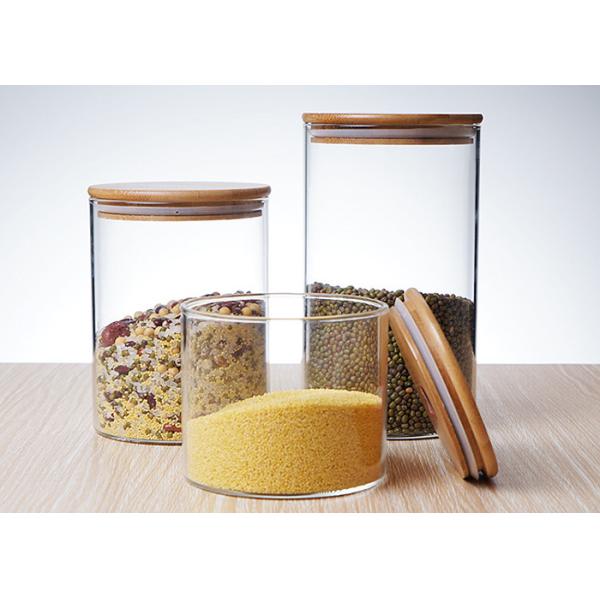 Airtight Glass Food Storage Jars Round Shape Customized Logo With Screw Wood Lid