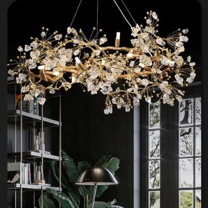 Modern Restaurant Chandelier 3000-6500K All Copper Branch Crystal Stone