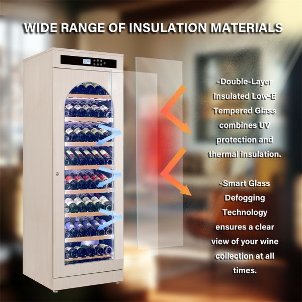 Premium Solid Wood Wine Cooler Cabinet with Digital Control Panel and Arched Glass Door