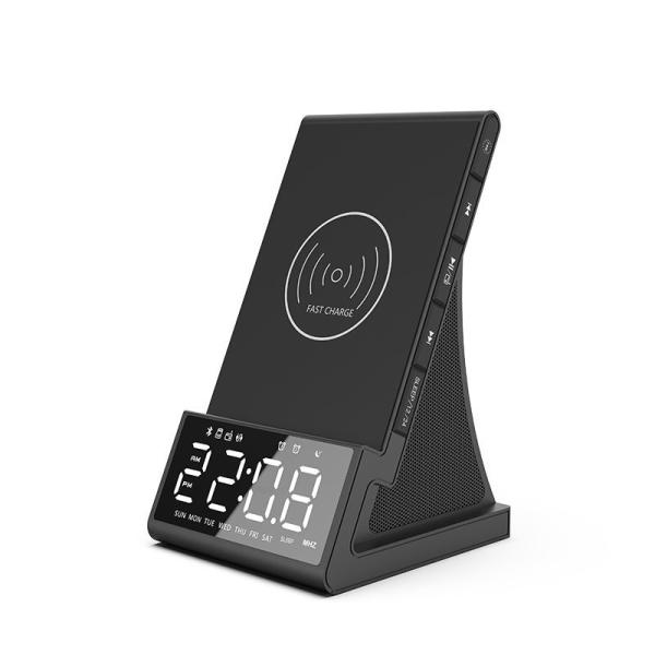 Buy Bluetooth alarm clock speaker with 10W Phone Wireless charging function at wholesale prices