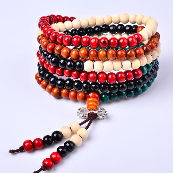 Sandalwood bead bracelet with colorful kong multilayer couple bracelet