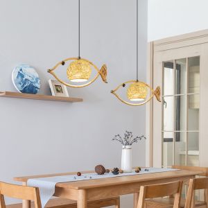 Fish Shaped Rattan Woven Hotel Bar Lamp Creative Chinese Style Retro lamp(WH-VP