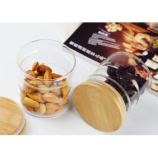 Hexagon Shape Glass Bottle Jar Kitchen Storage With Bamboo Lid SGS Certification