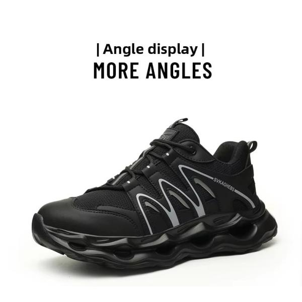 Breathable Microfiber Leather Mesh Safety Shoes With Kevlar Anti-stab Steel Toe And EVA Sole In Black