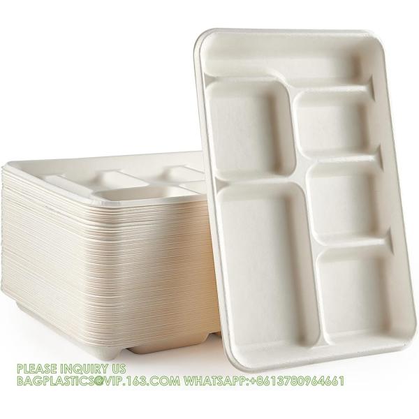 Compostable 6 Compartment Plates, 90 Pack Compartment Paper Plate, 12.5 * 8.6