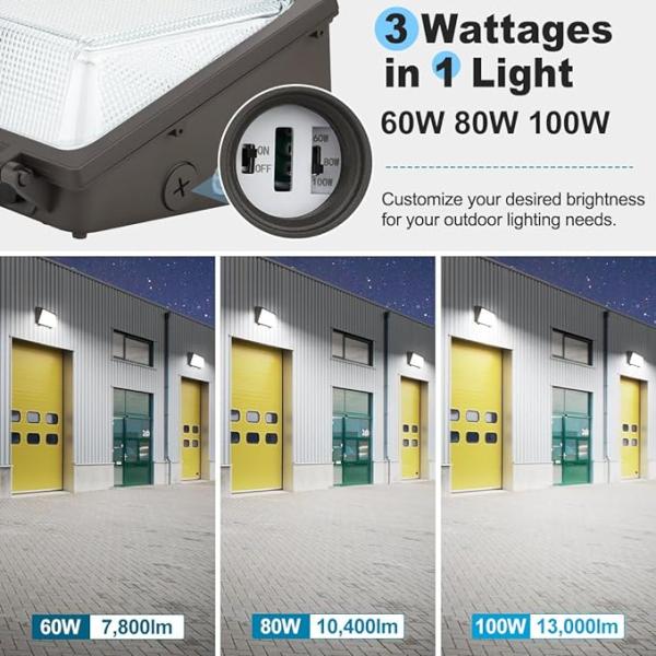 IP65 Waterproof LED Wall Pack Light 30W-150W Adjustable 3000K-5000K