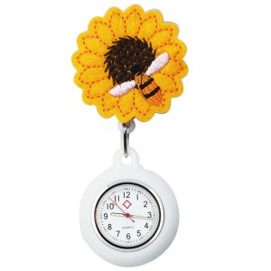 FOB Nurse Pocket Watch Stretchable Embroidery Sunflower Medical Silicone Watches