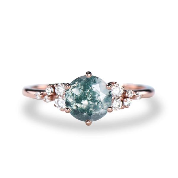 Vintage Green Gemstone Snowdrift Cluster Wedding Ring Natural Moss Agate