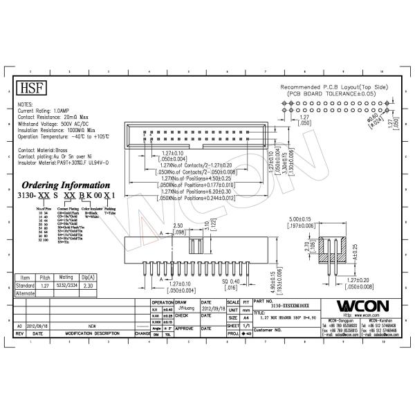 1.27mm DIP Box Header Connector communication Connector for PCB board
