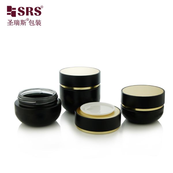 GLG027 30g 50g 100g Luxury Paint Customized Black Color Jar With Shiny Gold Top For Face Cream Skincare