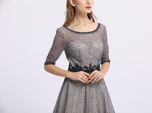 Polyester And Spandex Prom Party Dress Half Sleeve With Lace Up Back Or Zip