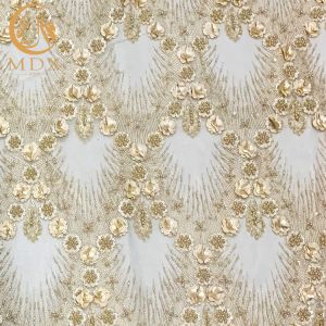 20% Polyester Material 3D Flower Lace Fabric With Beads