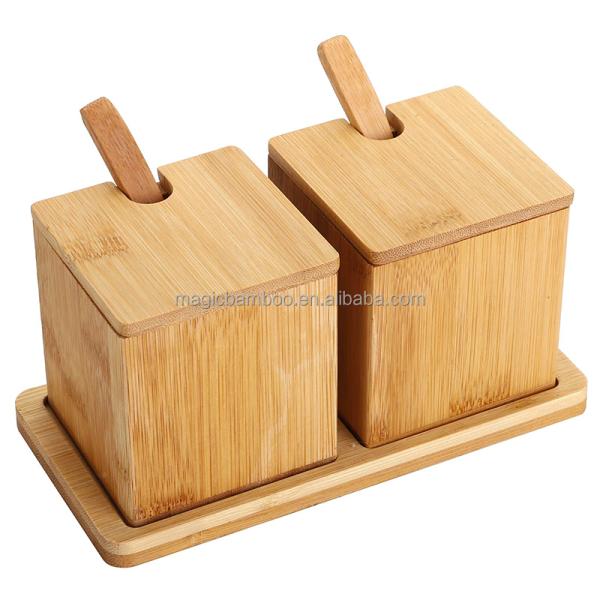 Direct from Complete Natural Bamboo Salt Spice Box 17x7.1x8.2cm with Lid Spoon and Tray