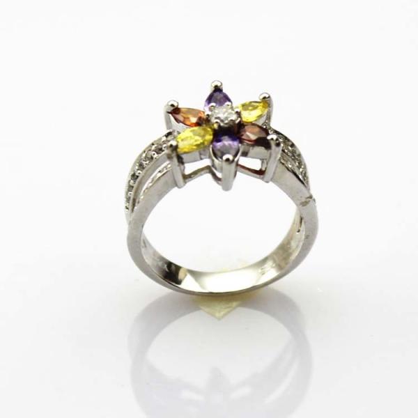 Designer Jewelry Sterling Silver with Yellow Cubic Zircon Flower Gemstone Ring (R0012)