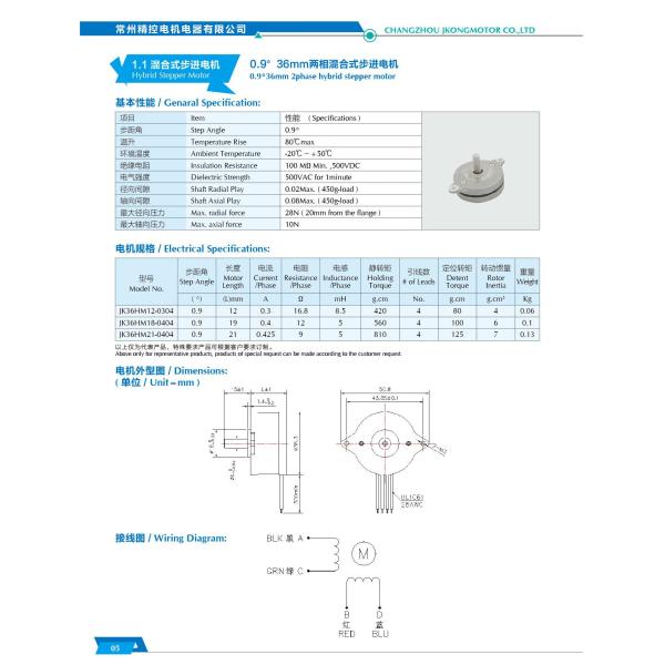 Hot Sale 0.9 Degree 36mm Stepper Motor JK36HM21-0404-01 For Automatic Machines