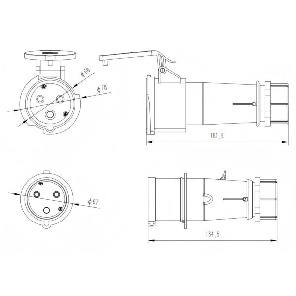 IP44 Industrial CEE/IEC Industrial Plug Connector 16A 6H 250V Dustproof 2P+E Industrial Socket 3P Female Male Plug