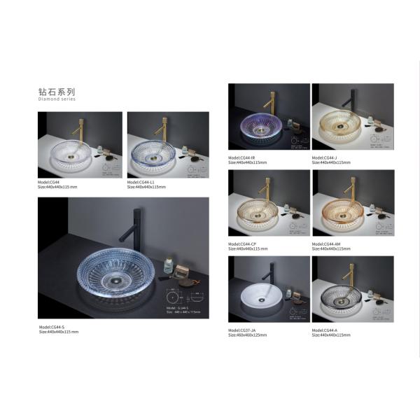 Vessel Shape Luxury Crystal Glass Basin Sink Counter Top Round for Bathroom