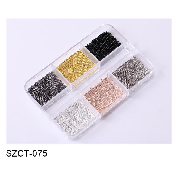 Wholesale 6 Grid Mixed Metal Round Bead nail charms in bulk Small Steel Balls 3d Nail Art Decorations Caviar Bead