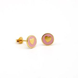 925 Sterling Silver 8mm Heart Stud Earrings with Pink Enamel