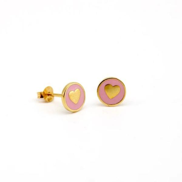 Buy 925 Sterling Silver 8mm Heart Stud Earrings with Pink Enamel at wholesale prices