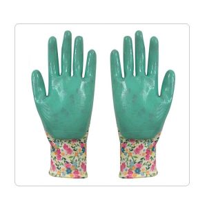 Small Hands Green Nitrile Dipping Protective Gardening Gloves