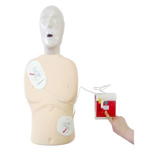 Red Hand Held Automated Electronic Defibrillator With Defibrillation Button