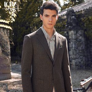 Men's Slim-Fitting Business Casual Suit Wool/Silk Top Jacket and Formal Two