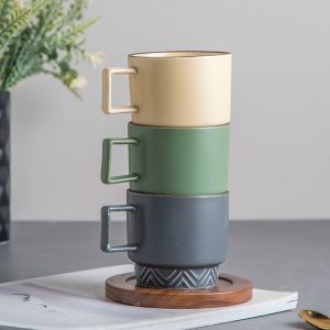 Quality Color Glaze Vintage Coffee Mug Set 6 Ceramic Mug Cup Coffee Retro Stoneware Stack Cup for sale