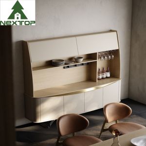 Multi Function Wooden Wine Cabinets With Metal Elegant Upholstered Dining