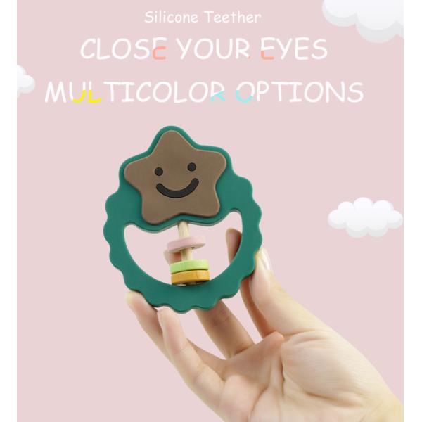 BPA Free Silicone Teether for Teething Baby Care food grade soothing silicone rattle toys