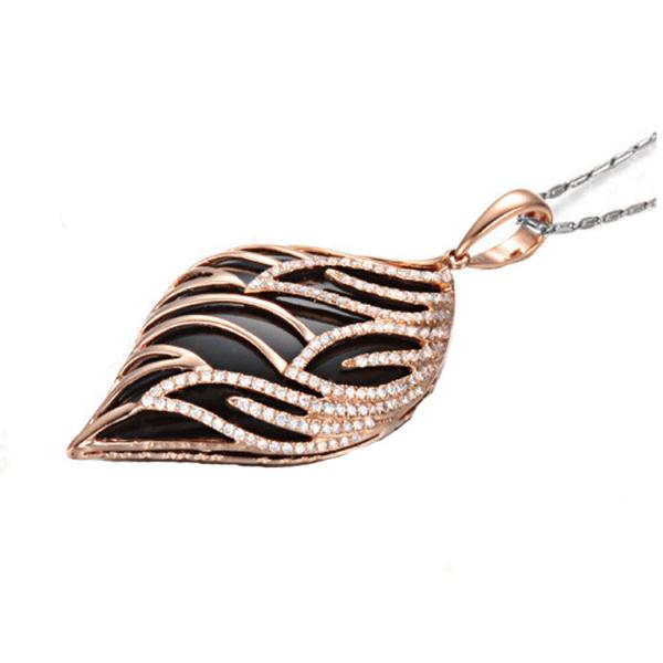 18K Rose Gold Black Onyx Diamonds Ring Pendant Earrings Jewelry Set (GDSET002)