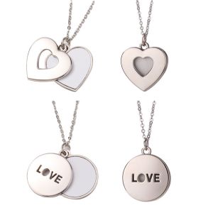Sublimation Heart Shape Sliding Silver Locket Necklace Custom Printing