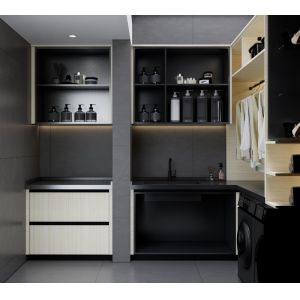Elegant And Efficient Space Utilization Laundry Room Cupboards Stainless Steel